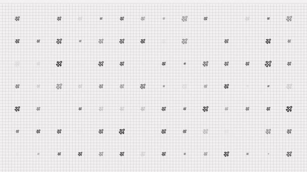 Loop de animação de avião. Fundo padrão sem costura. pequenos aviões piscam lentamente na grade. fundo branco. — Vídeo de Stock