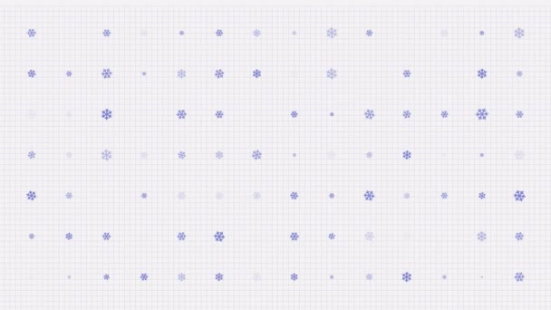Snowflakes animation loop. Seamless pattern background. small snowflakes slowly blink on grid. white backdrop. — Stock Video