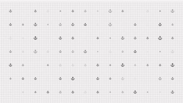 Loop de animação âncora marinha. Fundo padrão sem costura. pequenas âncoras piscam lentamente na grade. fundo branco. — Vídeo de Stock