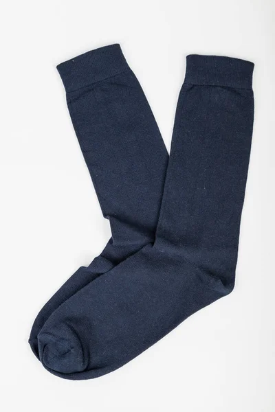 Calcetines Largos Azul Oscuro Para Hombres Sobre Fondo Neutro — Foto de Stock