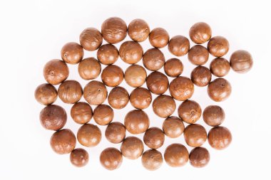 Macadamia fıstığı veya beyaz zemin üzerine Avustralya ceviz