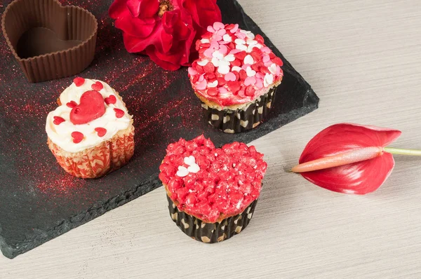 Sabrosos Cupcakes Caseros Decorados Para Día San Valentín — Foto de Stock