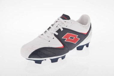 Medellin, Kolombiya-Abril 08, 2019: Lotto futbol/beyaz arka planda futbol ayakkabıları