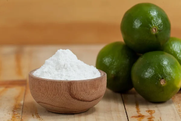 Bicarbonato Sodio Limón Sobre Fondo Madera — Foto de Stock