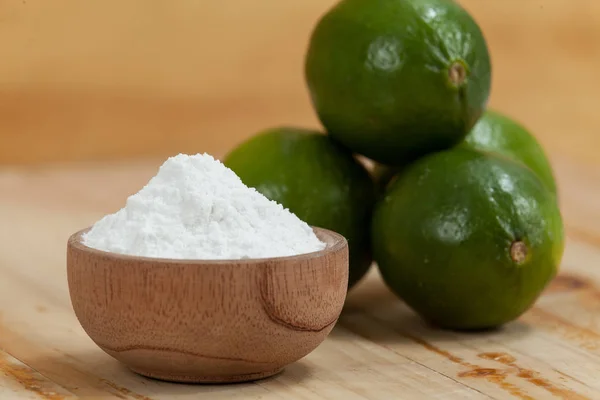 Bicarbonato Sodio Limón Sobre Fondo Madera — Foto de Stock