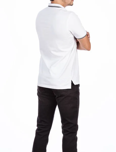 Mannelijke Mode Jonge Man Met Shirt Broek Foto Witte Achtergrond — Stockfoto