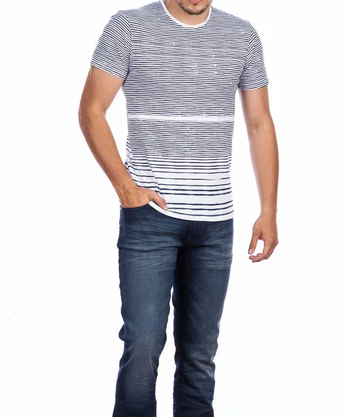 Moda Roupas Shirt Jeans Para Homens Fotos Feitas Fundo Branco — Fotografia de Stock