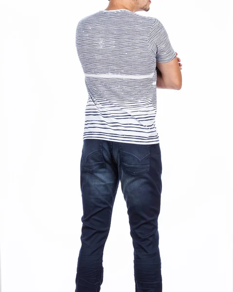 Mode Kleding Shirt Jeans Voor Mannen Foto Gemaakt Witte Achtergrond — Stockfoto