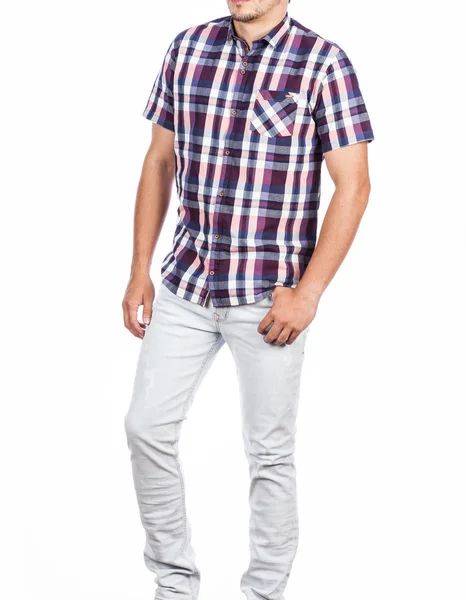 Moda Roupas Camisa Manga Curta Calças Homens Foto Fundo Branco — Fotografia de Stock