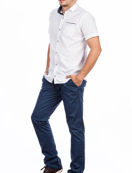 Mode Kleidung Kurzärmeliges Hemd Und Hose Männer Foto Weißem Hintergrund — Stockfoto