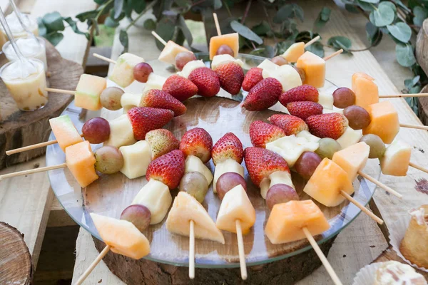 Tasty snacks ready for the guests at the wedding party reception.