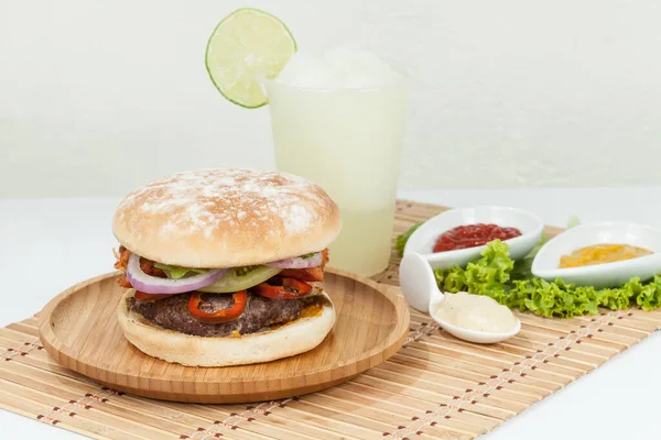 Tasty Argentine Burger With Meat And Chorizo.