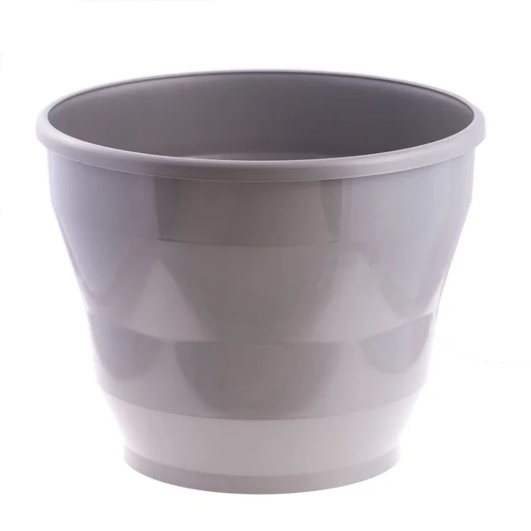 Gray Plastic Pot Gardening Photo White Background — Stock Photo, Image