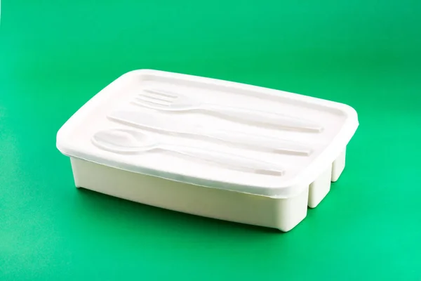 Contenedor Plástico Con Tapa Para Almacenar Cubiertos Comida — Foto de Stock