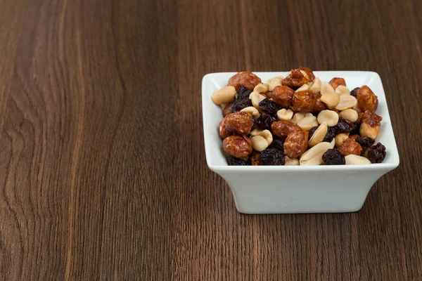 Healthy Tasty Snack Mixture Peanuts Raisins Peanuts Covered Honey — Stock Photo, Image