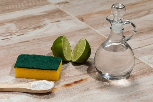 Bicarbonato Sódio Vinagre Limão Agente Limpeza — Fotografia de Stock