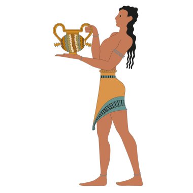 Bir vektör bir fresk Knossos Sarayı üzerinden dayalı bir urn taşıyan bir kadın. Antik Yunanistan Crete-Miken süre