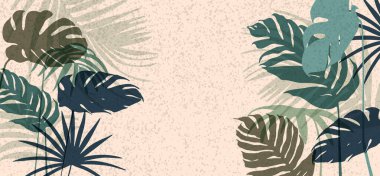 Yağmur ormanları, canavar yaprakları, palmiye yaprakları ve dalları olan egzotik tropikal bitki örtüsü.