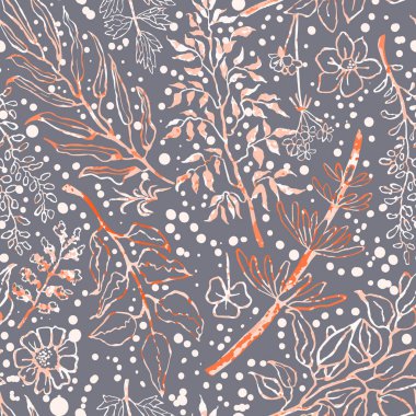 Otlar, bitkiler ile dikişsiz desen