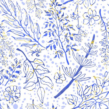 Bitkiler, bitkiler ve çiçeklerle kusursuz desen