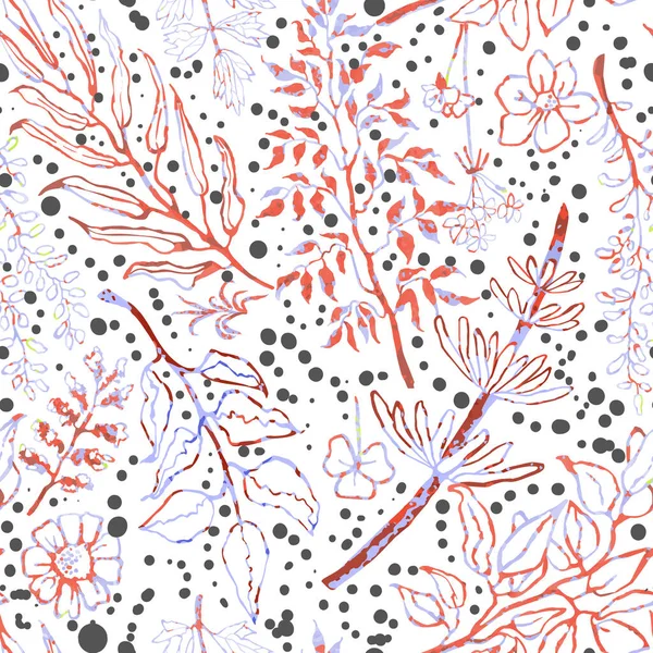 Patrón sin costuras con hierbas, plantas y flores — Vector de stock
