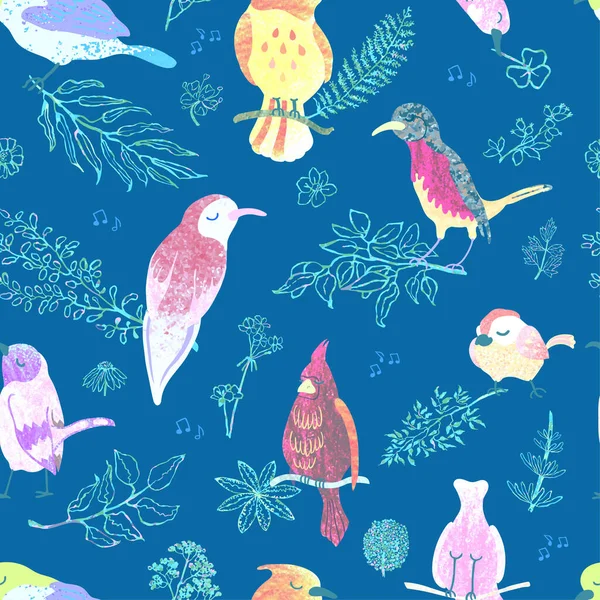 Fond transparent avec des fleurs et des oiseaux — Image vectorielle