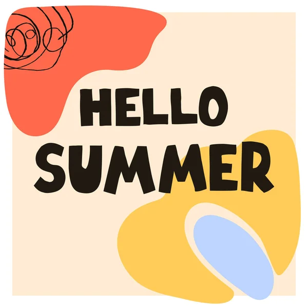 Hello Summer - веселый нарисованный вручную плакат с наклоном — стоковый вектор