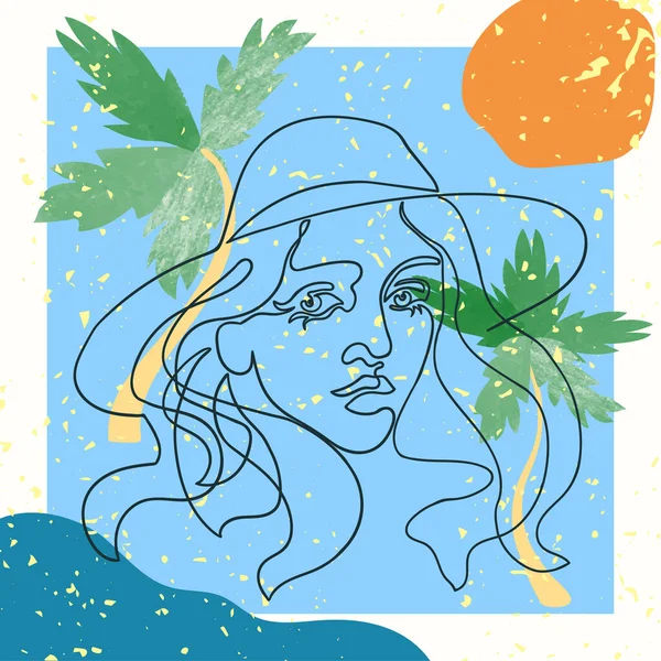 Illustration schématique de la femme en chapeau — Image vectorielle