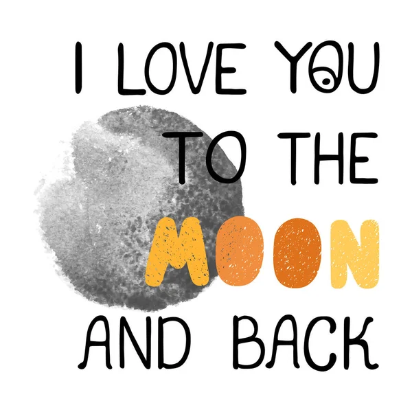 To the moon and back - fun hand drawn nursery poster with lettering — Stock Vector