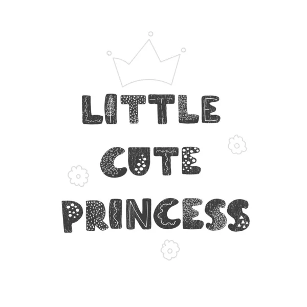 Küçük şirin prenses. Üzerinde harfler olan eğlenceli el çizimi bebek odası posteri. — Stok Vektör