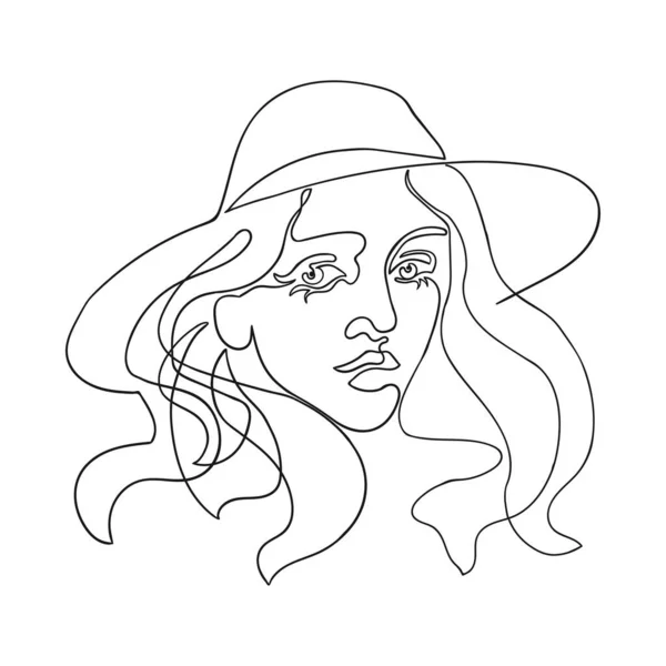 Outline illustration of woman in hat — Stock Vector