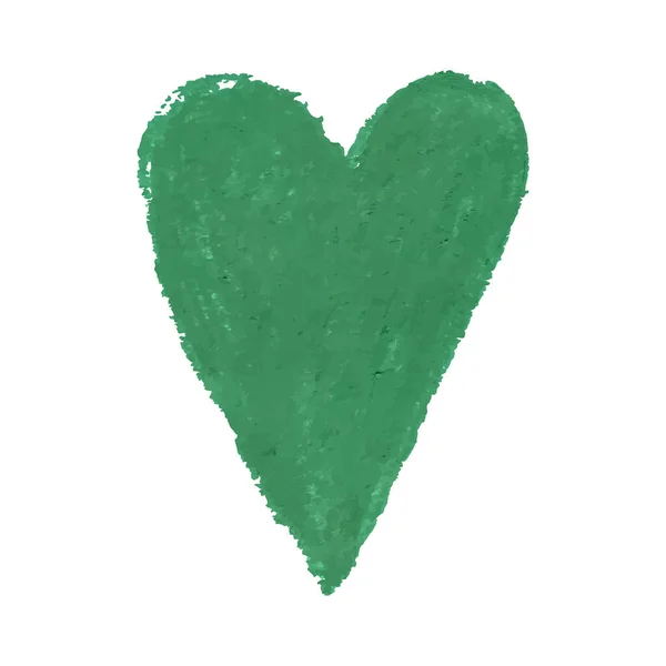 緑のチョークのパステルで描かれたハート型のイラスト — ストックベクタ