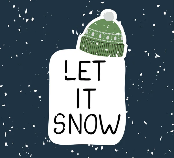 Нехай сніг - весела рука намальована гратчаста картка з написом — стоковий вектор