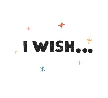 Keşke. Üzerinde harfler olan eğlenceli bir el çizimi kart.