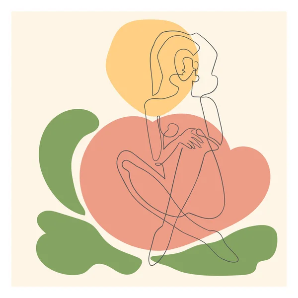 Illustration schématique du corps de la femme sur fond floral — Image vectorielle