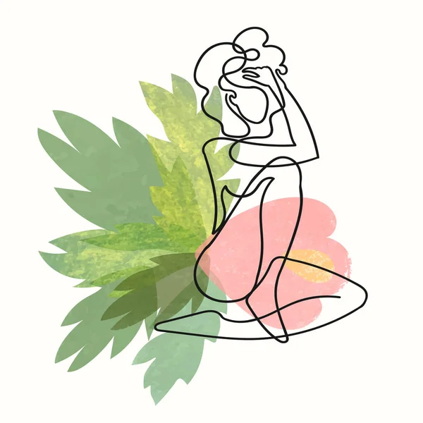 Esquema ilustración del cuerpo de la mujer sobre fondo floral — Vector de stock