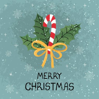 Renkli bir el çizimi ile tebrik kartı Noel kamışı resmi