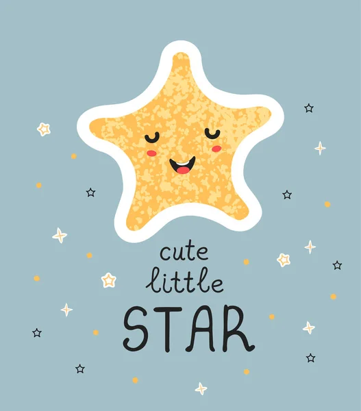 Cute little star - zabawy ręcznie rysowane plakat przedszkola z liternictwem — Wektor stockowy