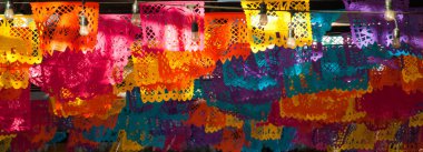 Colorful Mexican bunting decorations (papel picado) banner clipart