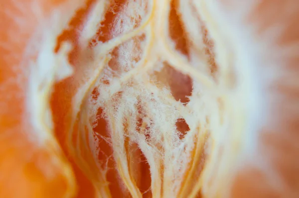 Mittlerer Teil Der Mandarinenorangen Fasern Makro — Stockfoto