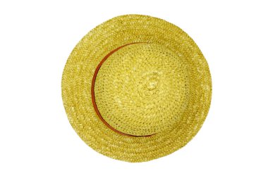 Beyaz arkaplanda el yapımı Hasır Şapka. Kırpma yolu ile izole edildi..