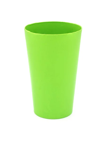 Tasses Plastique Vert Sur Fond Blanc Sentier Coupe — Photo