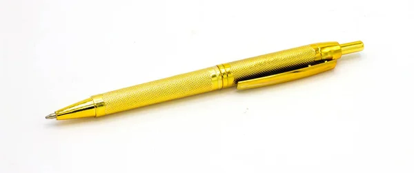 Golden pen on white background — Stock Photo, Image