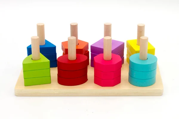 Wooden educational toy set for children on a white background. ( — Stock Photo, Image
