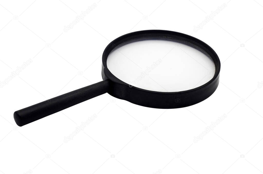 Black magnifier on white background.  with clipping path.