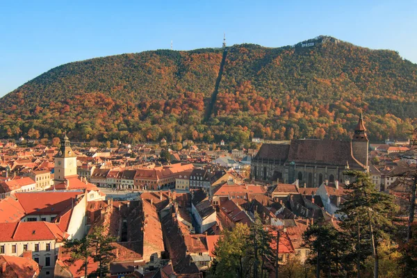 Europa Rumänien Brasov Stadtbeschilderung Poarta Schei Distrikt Blick Über Bewaldeten — Stockfoto