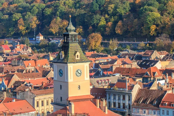 Europa Rumänien Brasov Rådstorget Piata Sfatului Klocktornet Brasovs Historiska Museum — Stockfoto