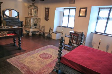 Romanya, Transilvanya - 28 Ekim 2015: Inside Bran Şatosu ikamet Kraliçe Marie 