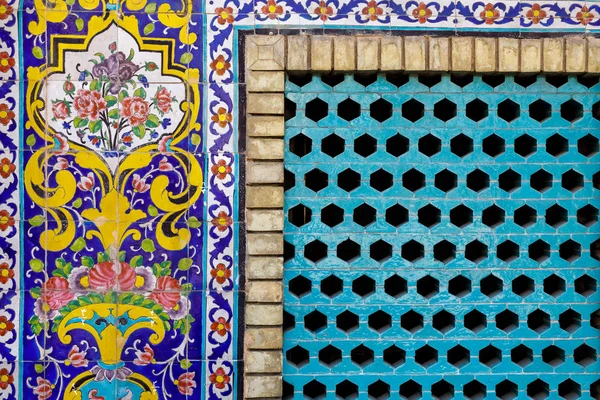 Islamic Republic of Iran. Tehran. Golestan Palace, UNESCO World Heritage Site,  a group of royal buildings that consists of gardens, royal buildings, and collections of Iranian Art. Tile work on exterior group of royal buildings.