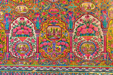 Iran İslam Cumhuriyeti. Shiraz. Şah Cheragh Camii yakınına Gawd-i Araban Mahallesi pembe Camii Nasır el-mülk Camii, yer.